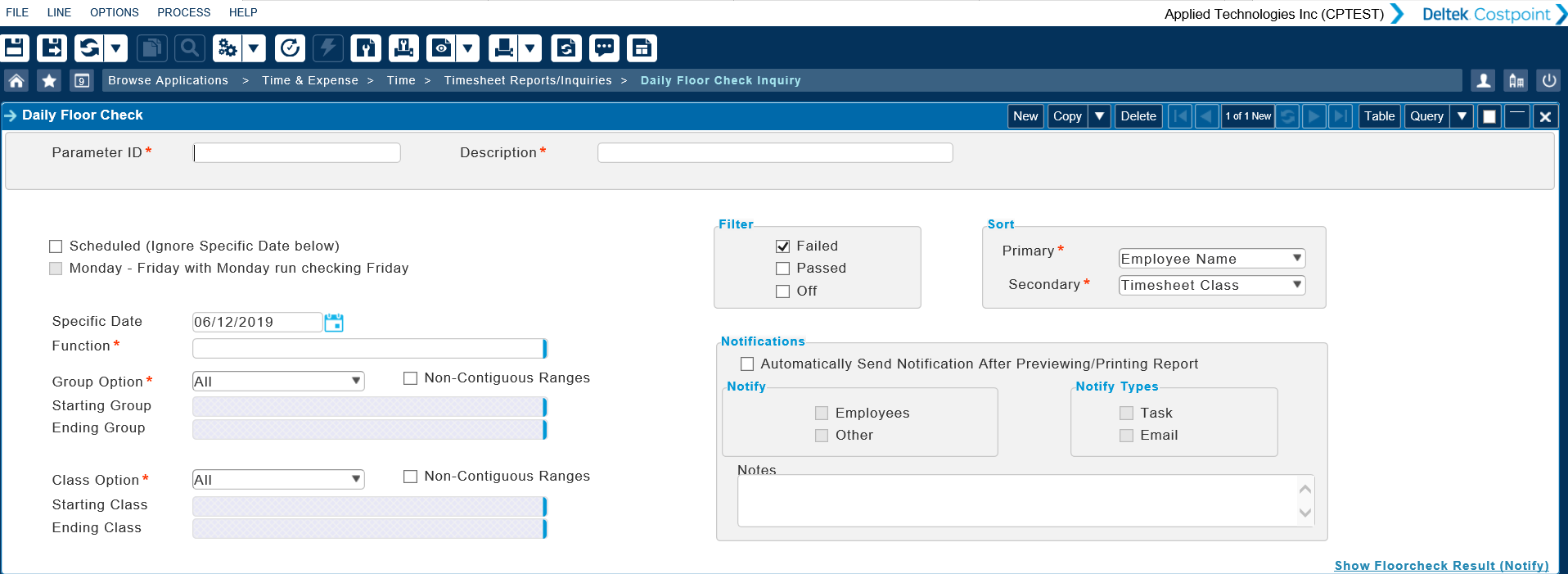 Costpoint Time Daily Floor Check Screenshot - quick report for DCAA compliance support